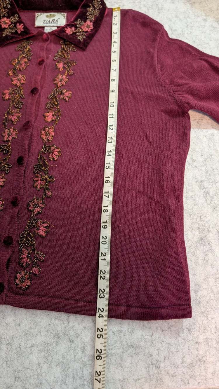 Tiara International Vintage 99 Beaded Embroidered Velvet Collar Cardigan Sweater - Picture 14 of 14
